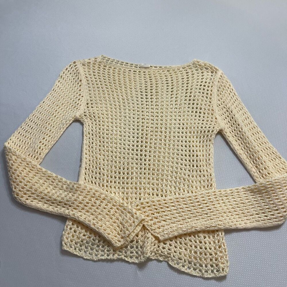 Urban Outfitters Cream Crochet Lattice Open Stitch Cotton Sweater Top Size Small